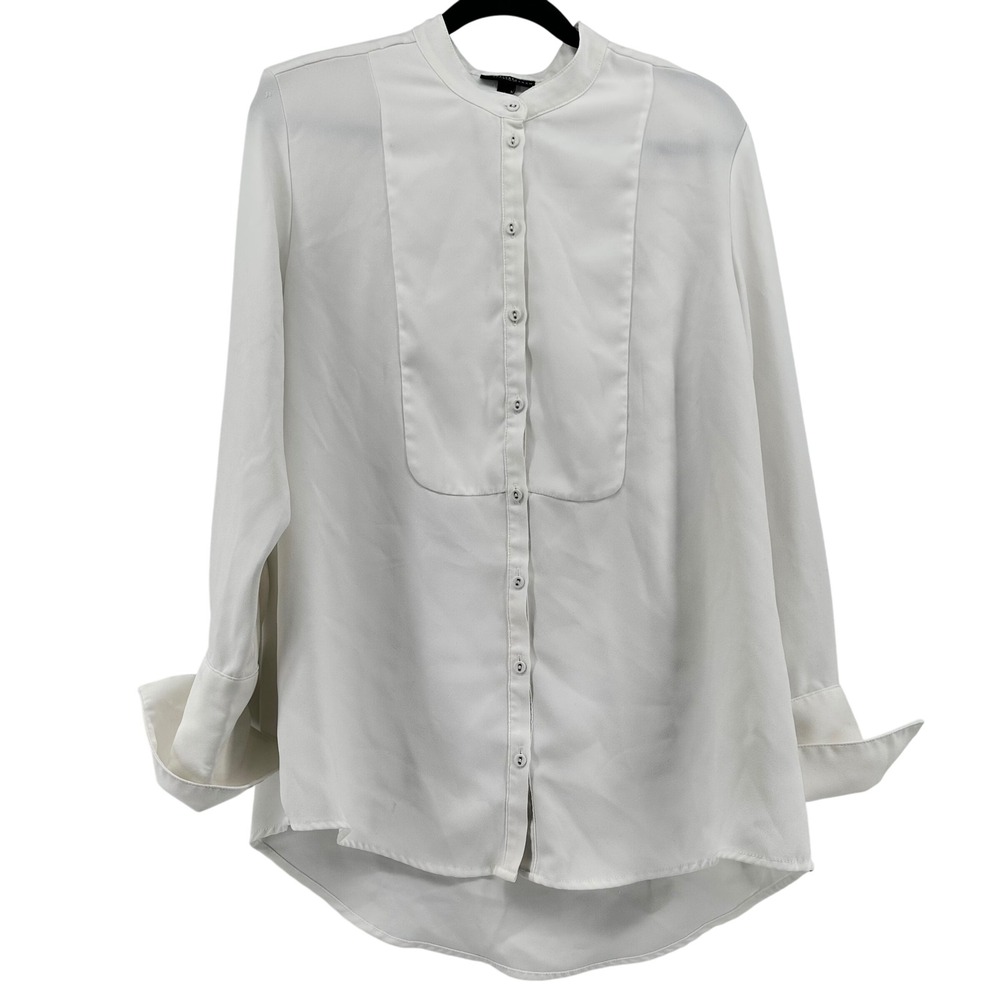 Victoria Beckham for Target Blouse Womens L White Tuxedo Bib Mandarin Collar